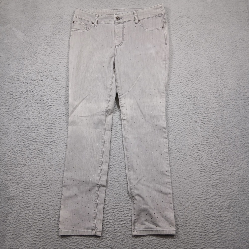 Chico's Platinum‎ Denim Jeans Women's Size 16 Gray Studded Straight Leg Pants